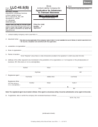 Document preview: Form LLC-45.5(S) (LLC39.11) Application for Admission to Transact Business - Illinois