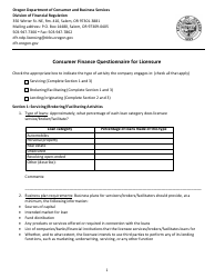 Form 440-5874 Consumer Finance Questionnaire for Licensure - Oregon