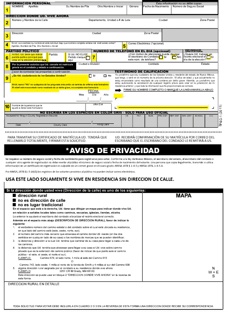 Formulario De Inscripcion De Votantes - New Mexico (Spanish)