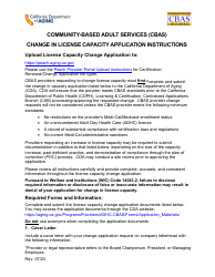 Community-Based Adult Services (Cbas) Change in License Capacity Application Instructions - California