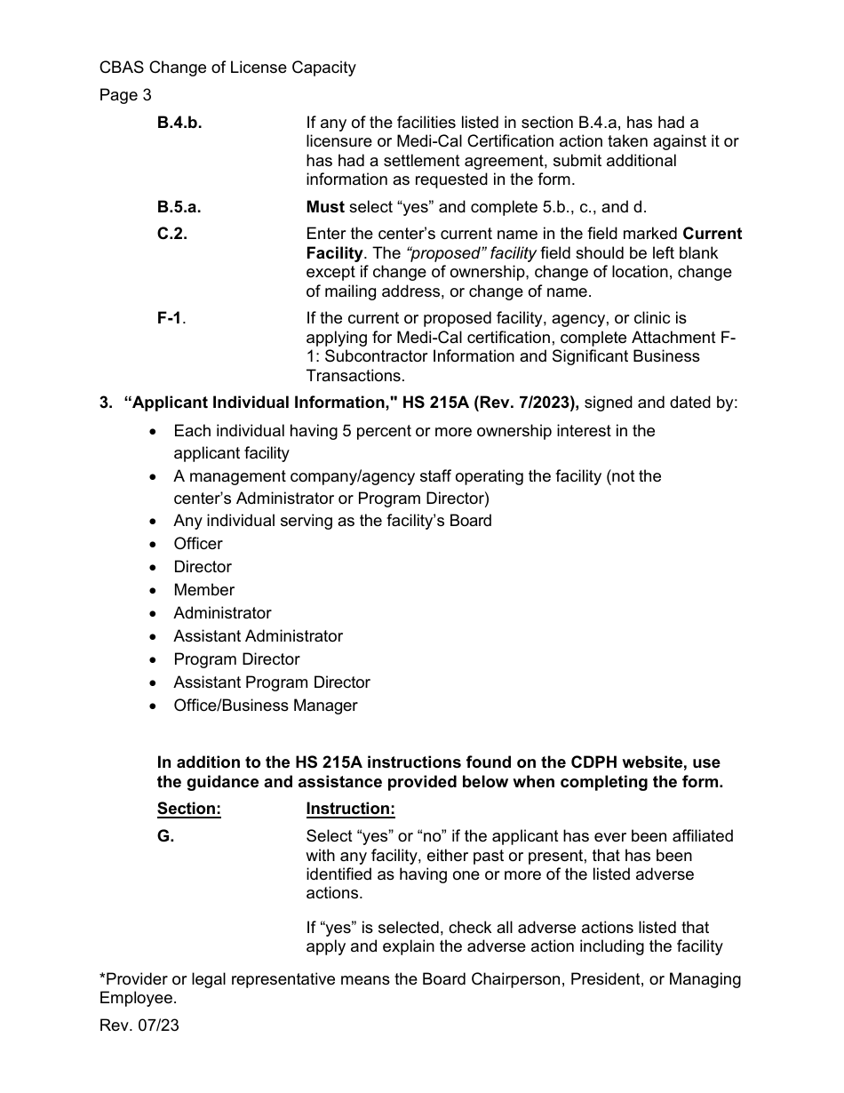 Community-Based Adult Services (Cbas) Change in License Capacity Application Instructions - California, Page 3
