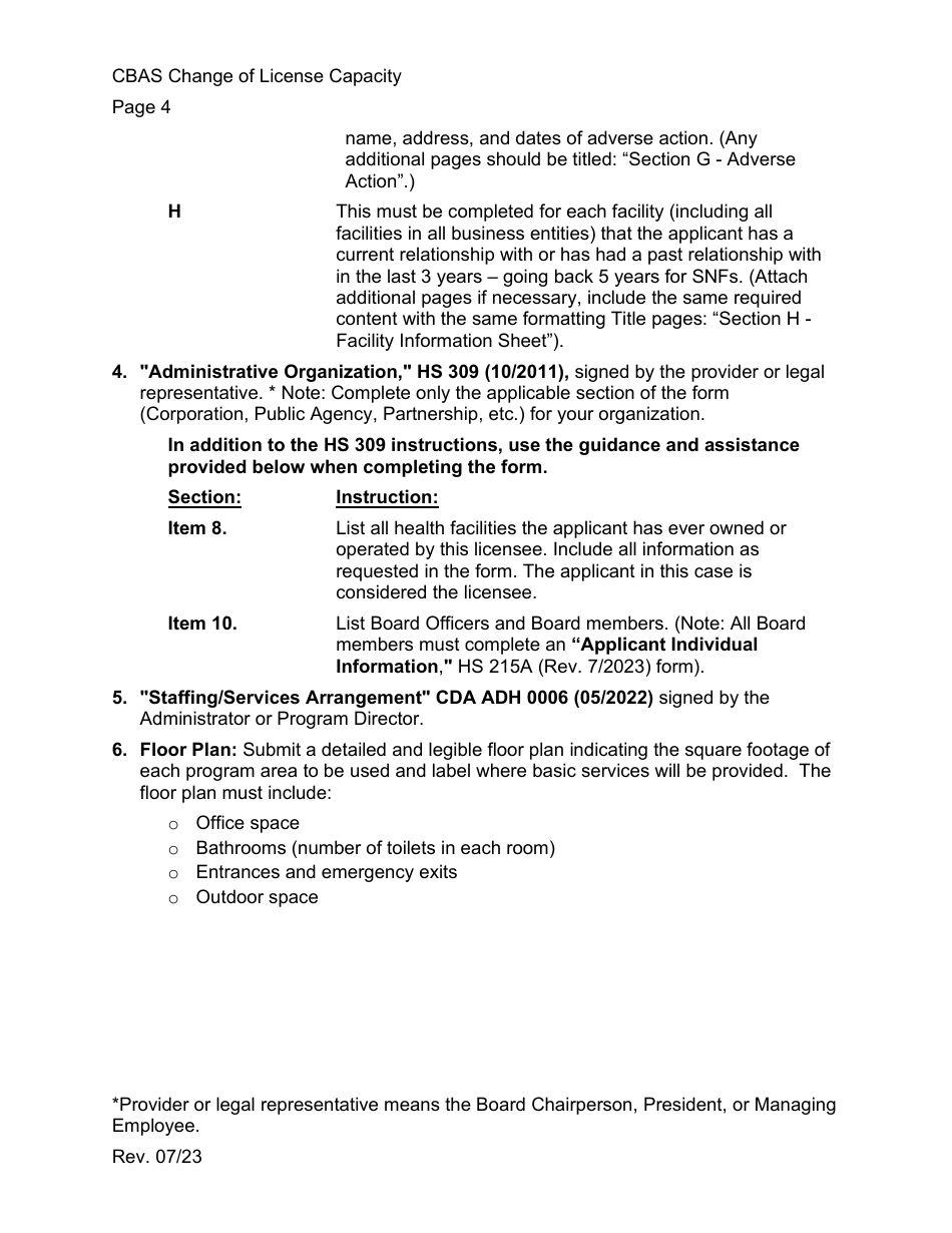 Community-Based Adult Services (Cbas) Change in License Capacity Application Instructions - California, Page 4