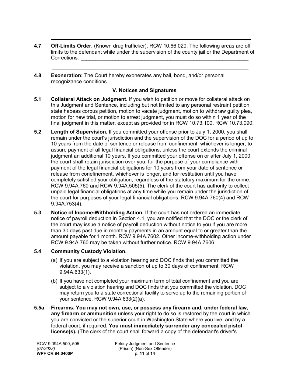 Form WPF CR84.0400P Felony Judgment and Sentence - Prison (Fjs / Rjs) - Washington, Page 11