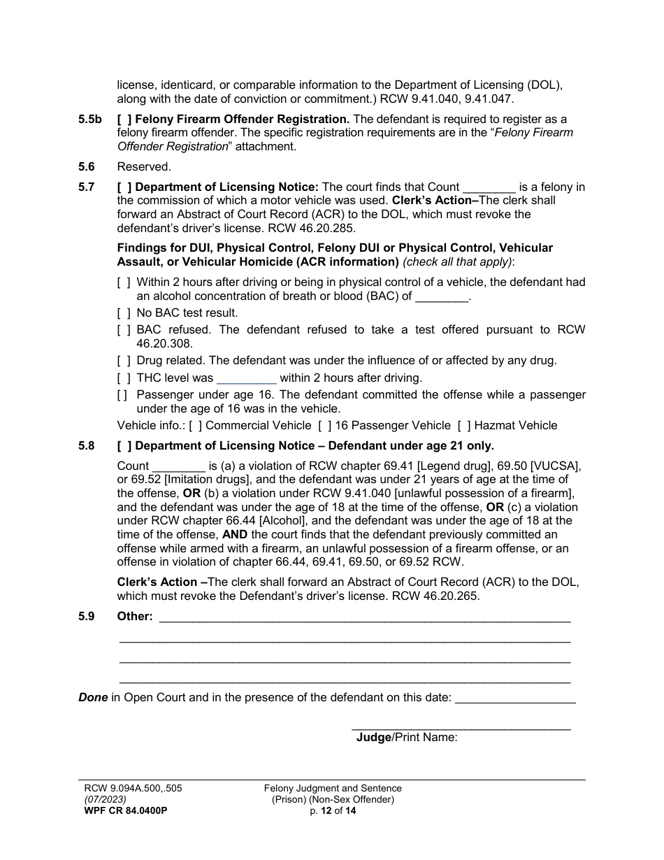 Form WPF CR84.0400P Felony Judgment and Sentence - Prison (Fjs / Rjs) - Washington, Page 12