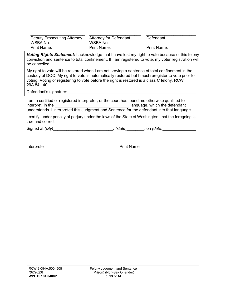 Form WPF CR84.0400P Felony Judgment and Sentence - Prison (Fjs / Rjs) - Washington, Page 13