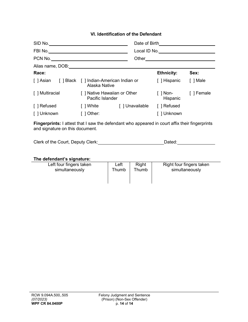 Form WPF CR84.0400P Felony Judgment and Sentence - Prison (Fjs / Rjs) - Washington, Page 14