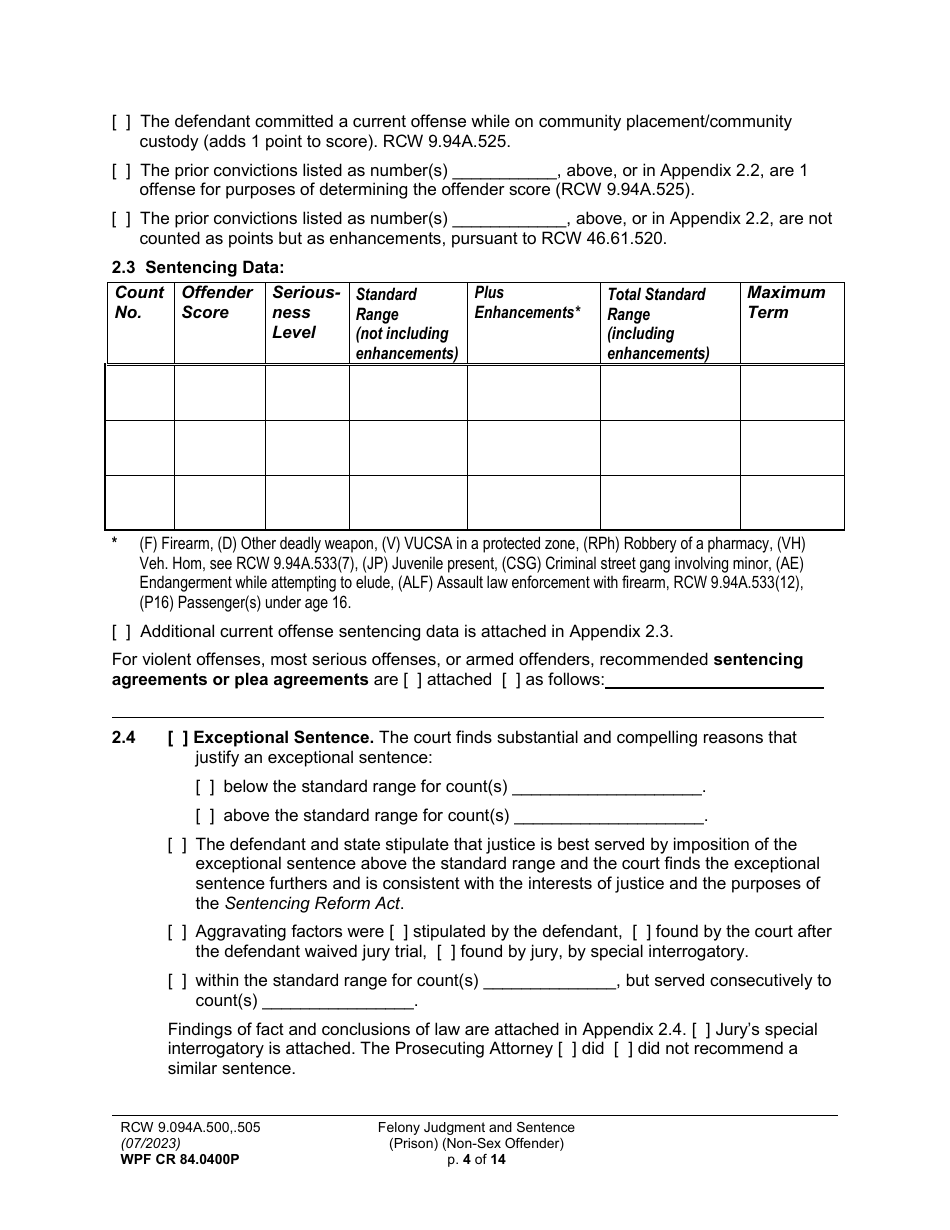 Form WPF CR84.0400P Felony Judgment and Sentence - Prison (Fjs / Rjs) - Washington, Page 4