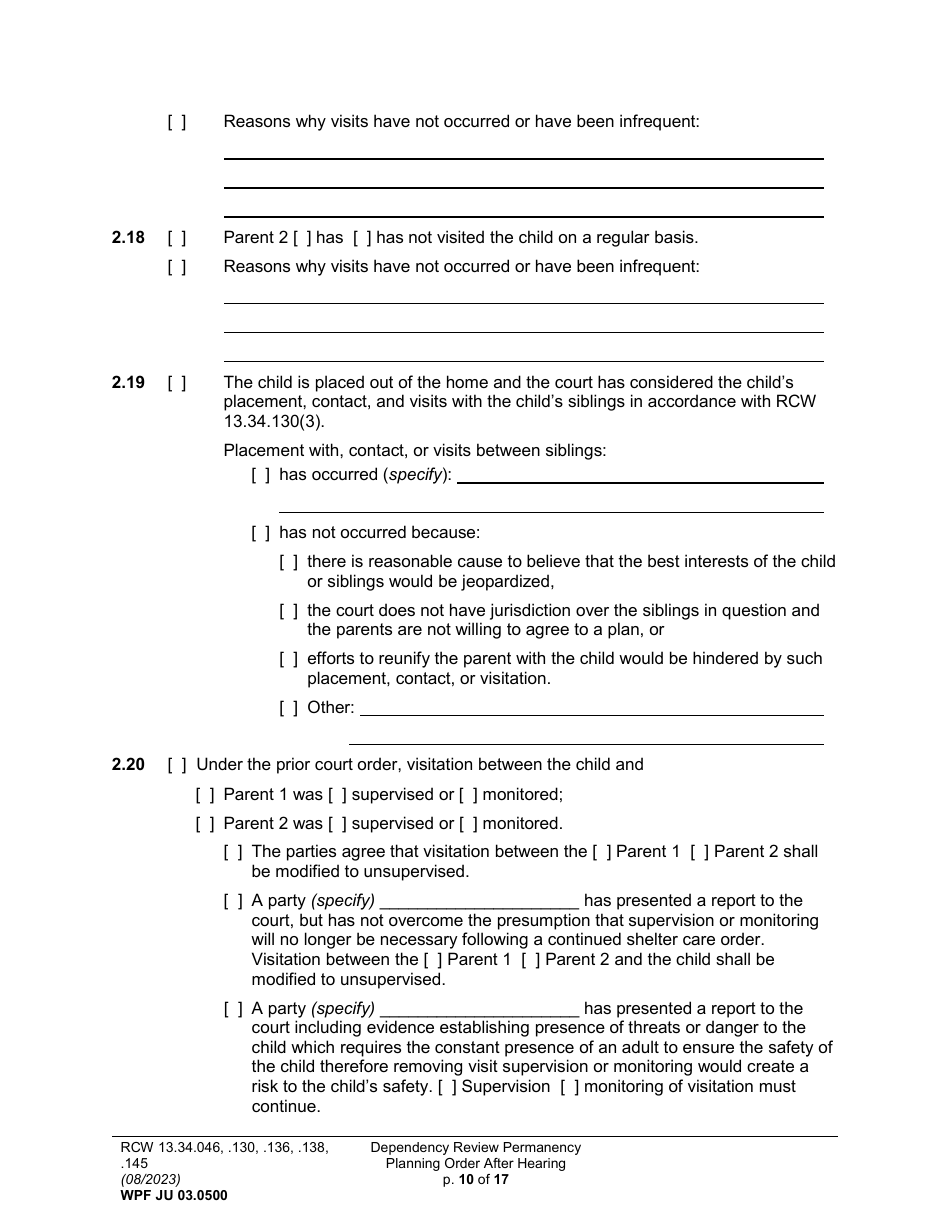 Form WPF JU03.0500 Order After Hearing: First Dependency Review / Dependency Review / Permanency Planning (Fdprho) (Dprho) (Orpp) - Washington, Page 10