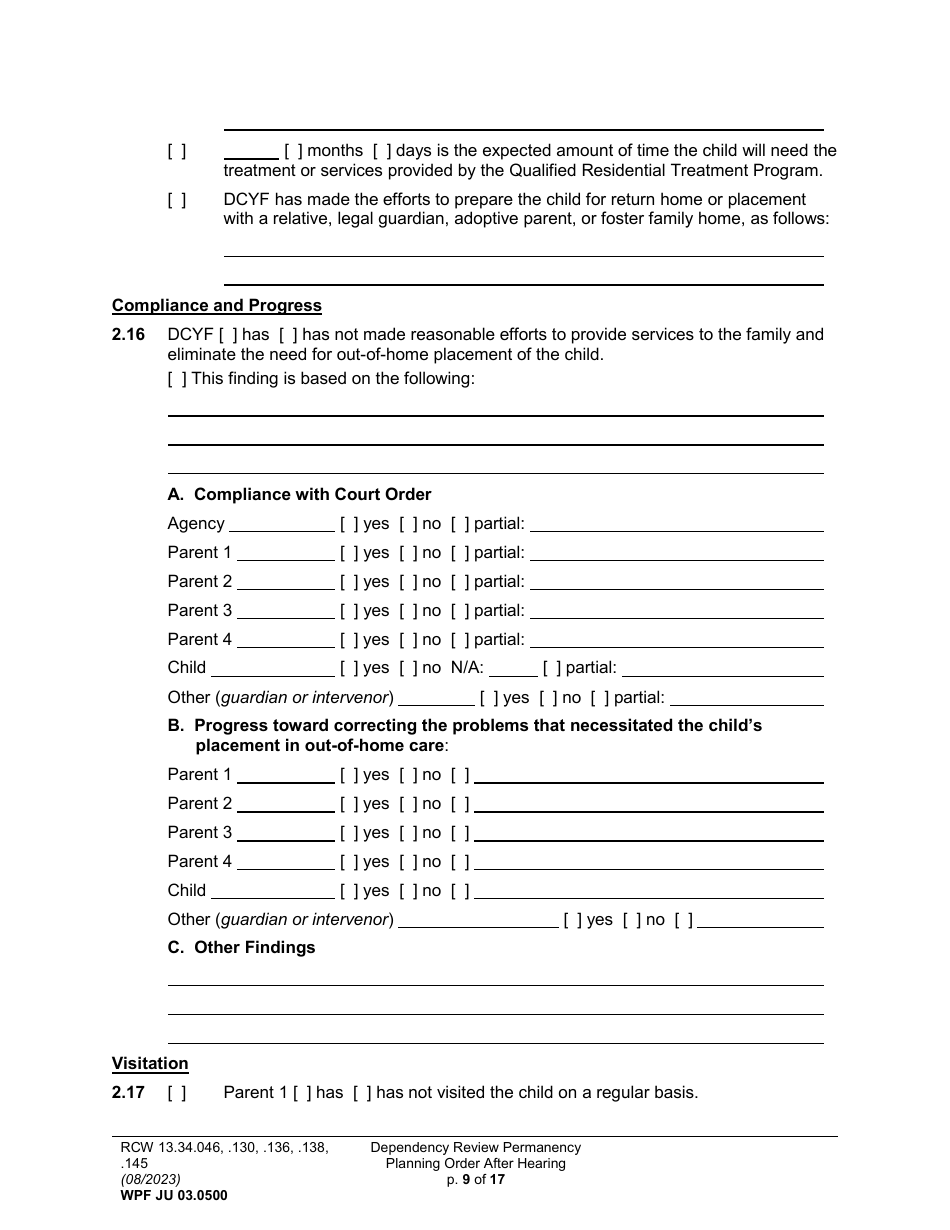Form WPF JU03.0500 Order After Hearing: First Dependency Review / Dependency Review / Permanency Planning (Fdprho) (Dprho) (Orpp) - Washington, Page 9