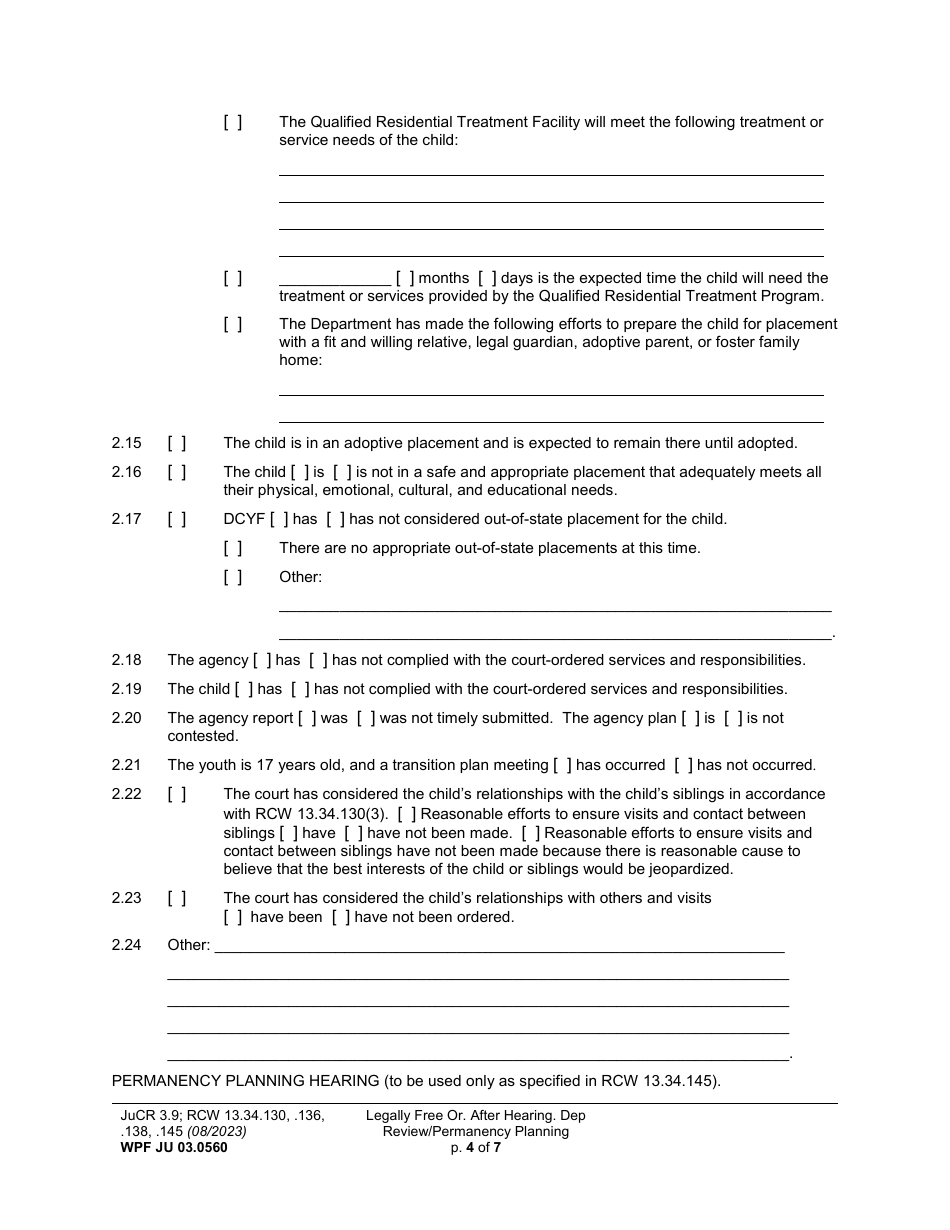 Form WPF JU03.0560 Legally Free - Order After Hearing Dependency Review / Permanency Planning (Dprho) (Orpp) - Washington, Page 4