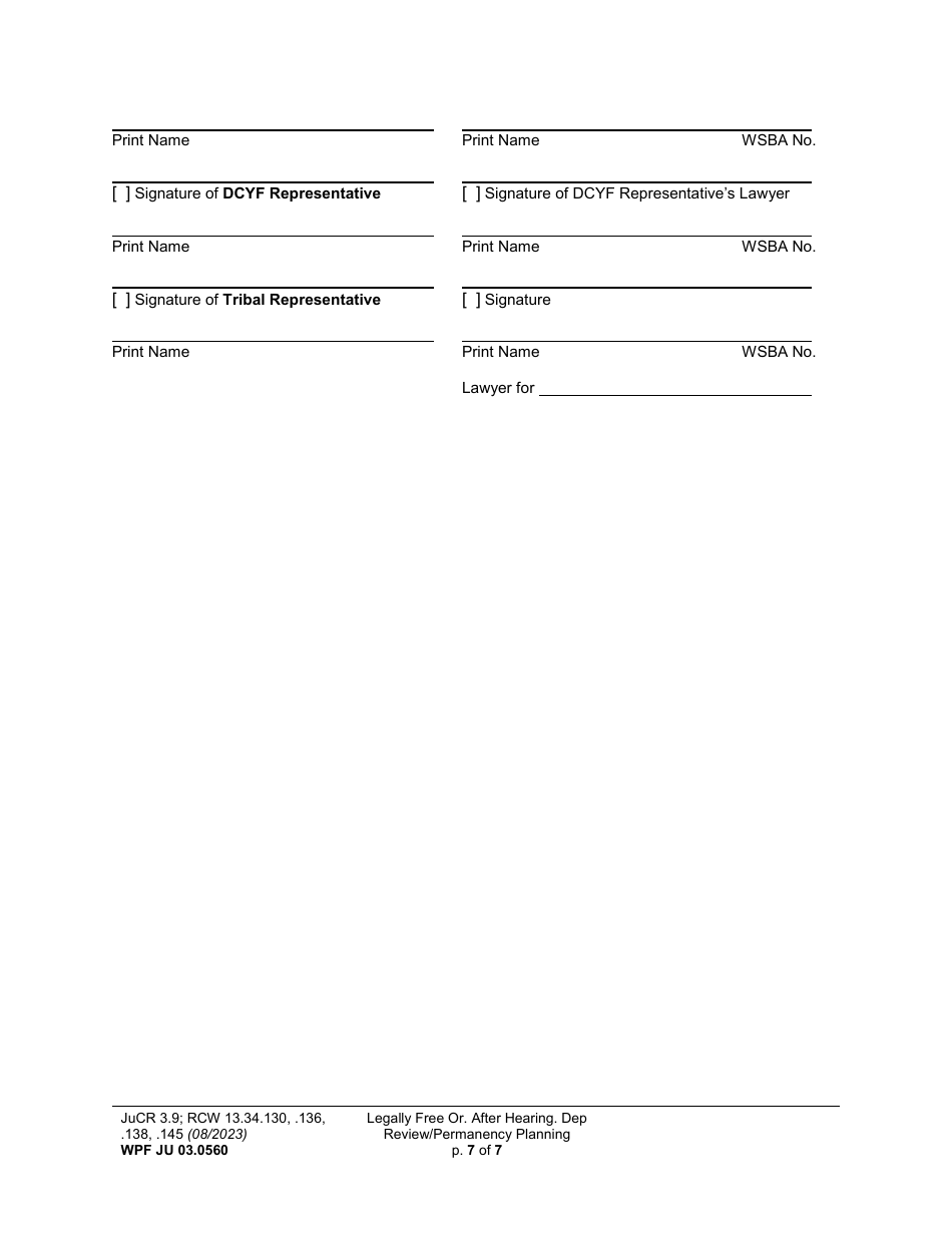 Form WPF JU03.0560 Legally Free - Order After Hearing Dependency Review / Permanency Planning (Dprho) (Orpp) - Washington, Page 7