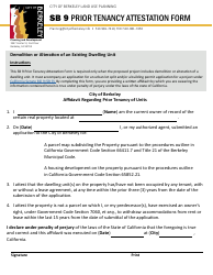 Document preview: Sb 9 Prior Tenancy Attestation Form - City of Berkeley, California