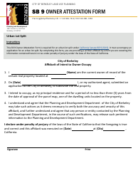 Document preview: Form SB9 Owner Attestation Form - City of Berkeley, California