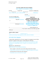 Document preview: Form CC2:4 Written Acknowledgement of Rights and Request for a Trial to the Court - Nebraska (English/Spanish)