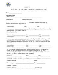 Personal Needs Fund Authorization Document - Rhode Island