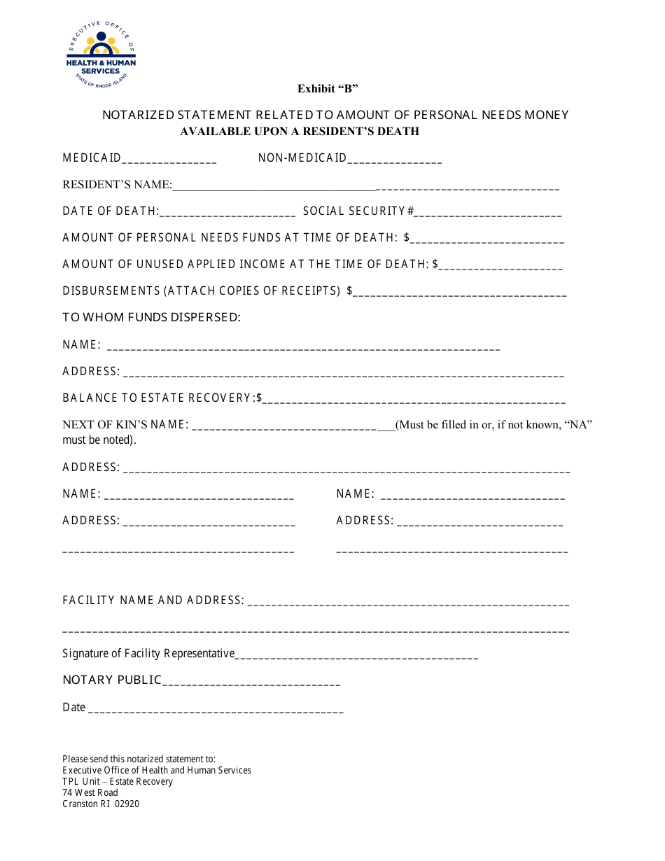 Personal Needs Fund Authorization Document - Rhode Island, Page 2