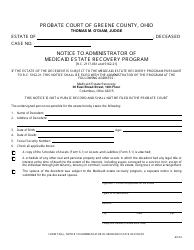 Document preview: Form 7.0(A) Notice to Administrator of Medicaid Estate Recovery Program - Greene County, Ohio
