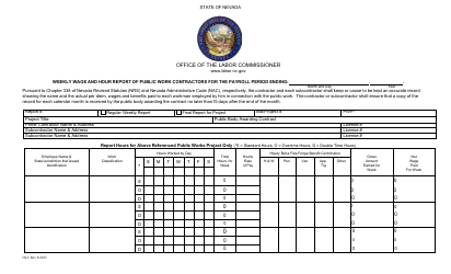 Weekly Wage and Hour Report of Public Work Contractors - Nevada