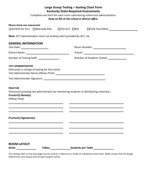 Large Group Testing - Seating Chart Form - Kentucky Download Pdf