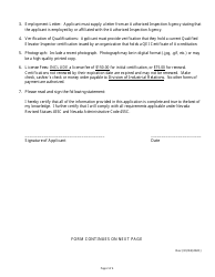 Application for Issuance or Renewal of a Certificate of Competency to Work as an Elevator Special Inspector - Nevada, Page 2