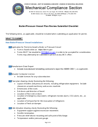 Document preview: Boiler/Pressure Vessel Plan Review Submittal Checklist - Nevada