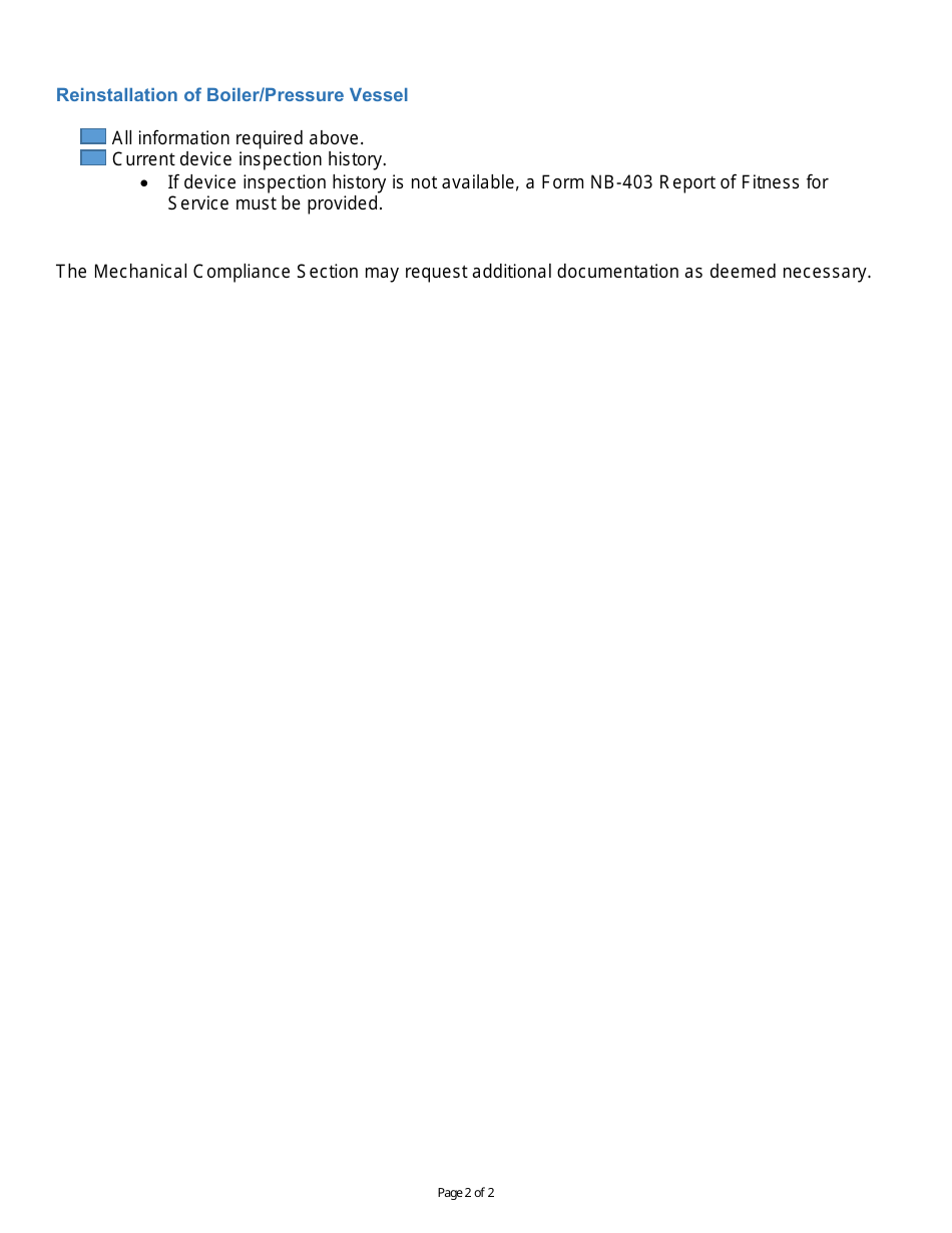 Boiler / Pressure Vessel Plan Review Submittal Checklist - Nevada, Page 2