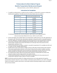 Form ED-01765-24 Postsecondary Enrollment Options Program Monthly Transportation Reimbursement Request - Minnesota, Page 2