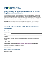 Document preview: General Statewide Enrollment Options Application for K-12 and Early Childhood Special Education - Minnesota