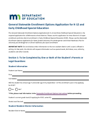 General Statewide Enrollment Options Application for K-12 and Early Childhood Special Education - Minnesota