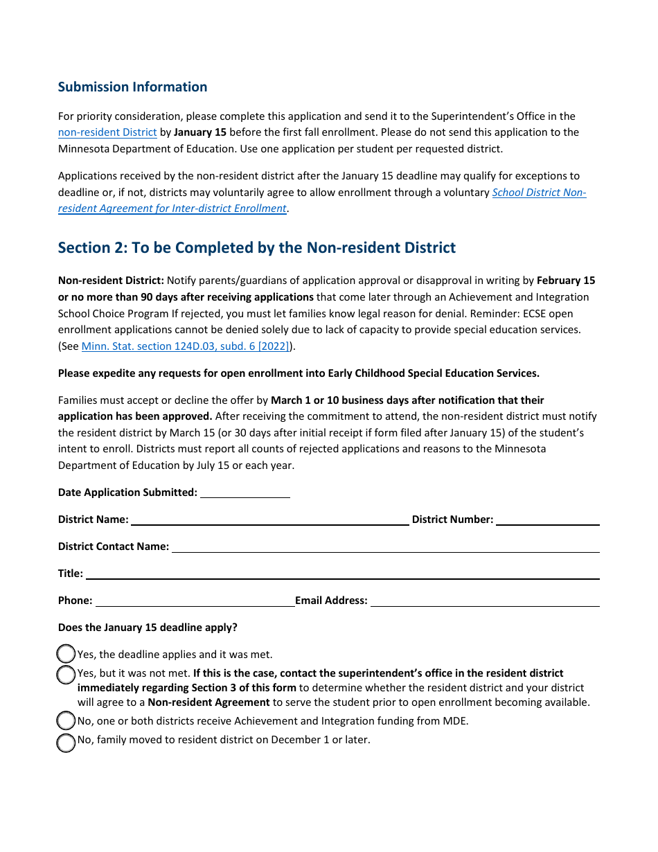 General Statewide Enrollment Options Application for K-12 and Early Childhood Special Education - Minnesota, Page 4