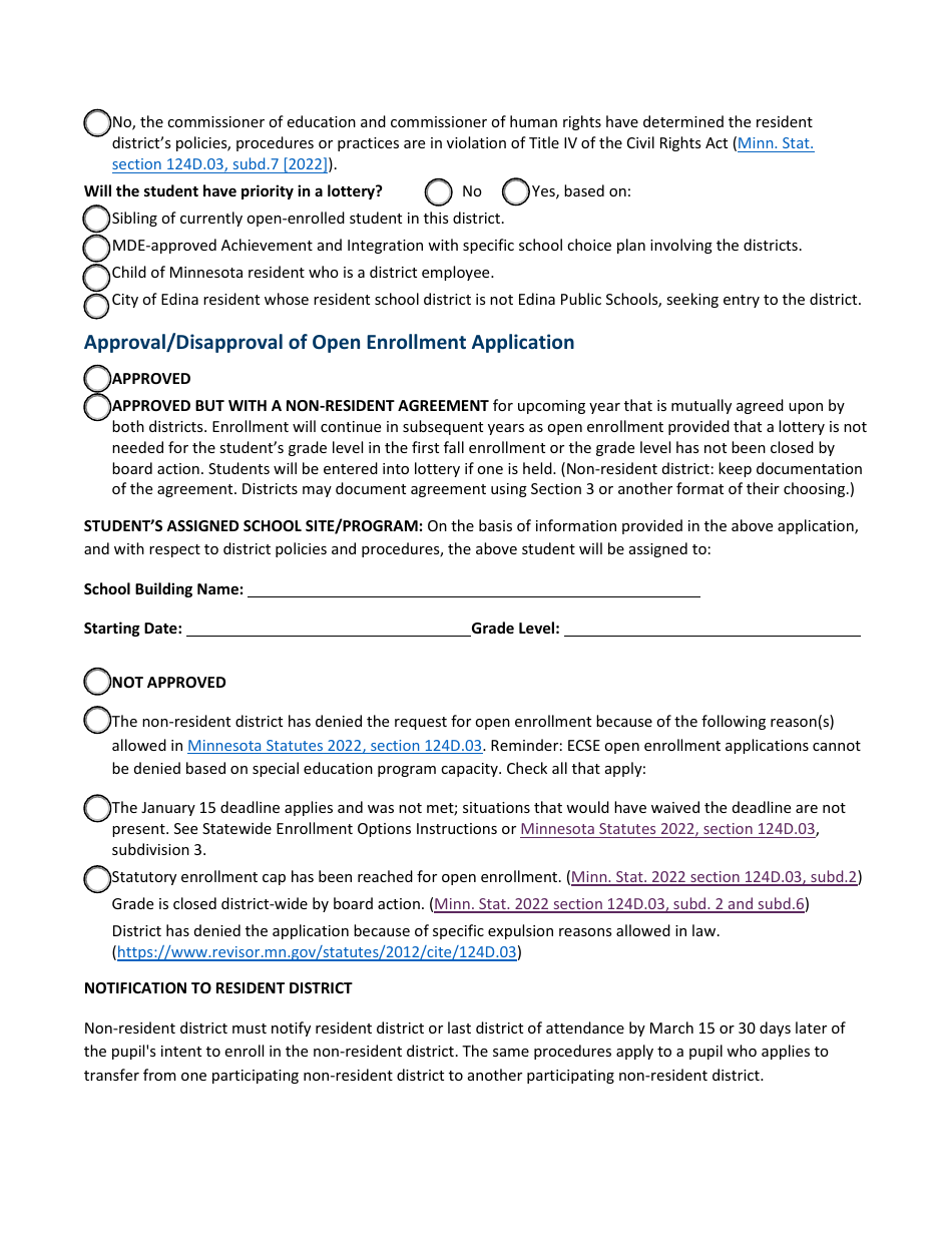 General Statewide Enrollment Options Application for K-12 and Early Childhood Special Education - Minnesota, Page 5
