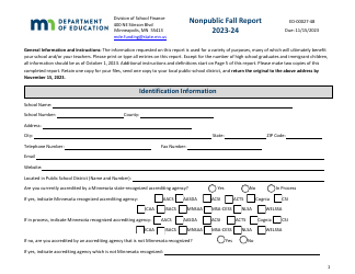 Document preview: Form ED-00027-48 Nonpublic Fall Report - Minnesota, 2024