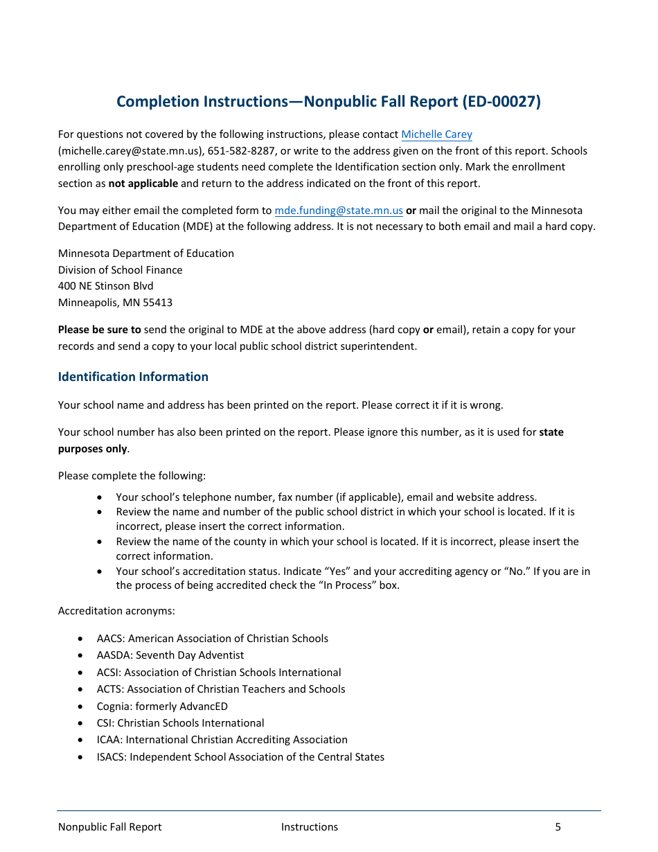 Form ED-00027-48 Nonpublic Fall Report - Minnesota, Page 5