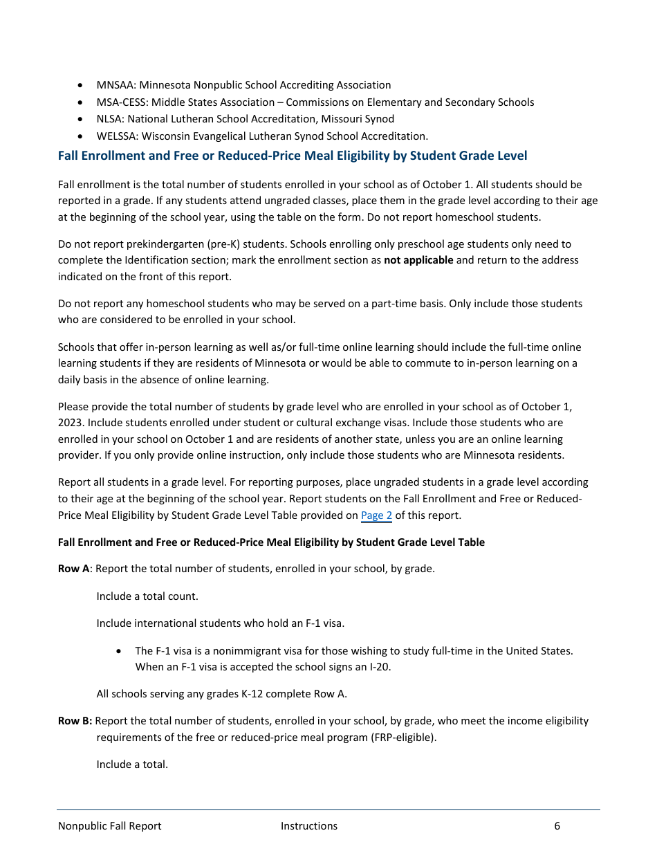 Form ED-00027-48 Nonpublic Fall Report - Minnesota, Page 6
