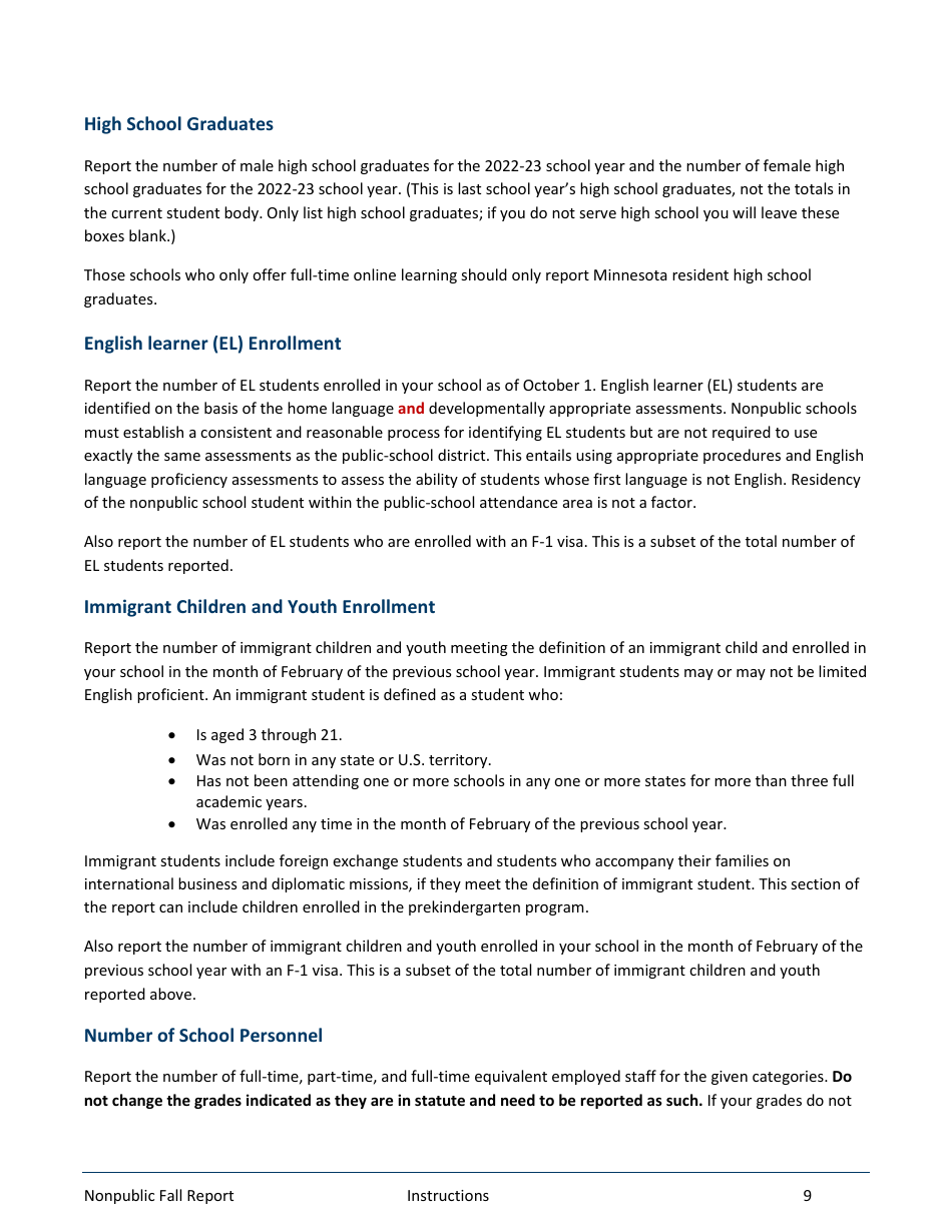 Form ED-00027-48 Nonpublic Fall Report - Minnesota, Page 9