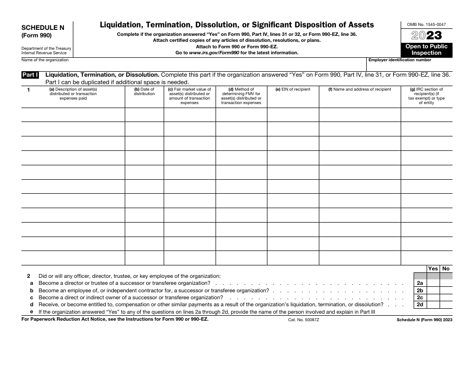 IRS Form 990 Schedule N Download Fillable PDF or Fill Online