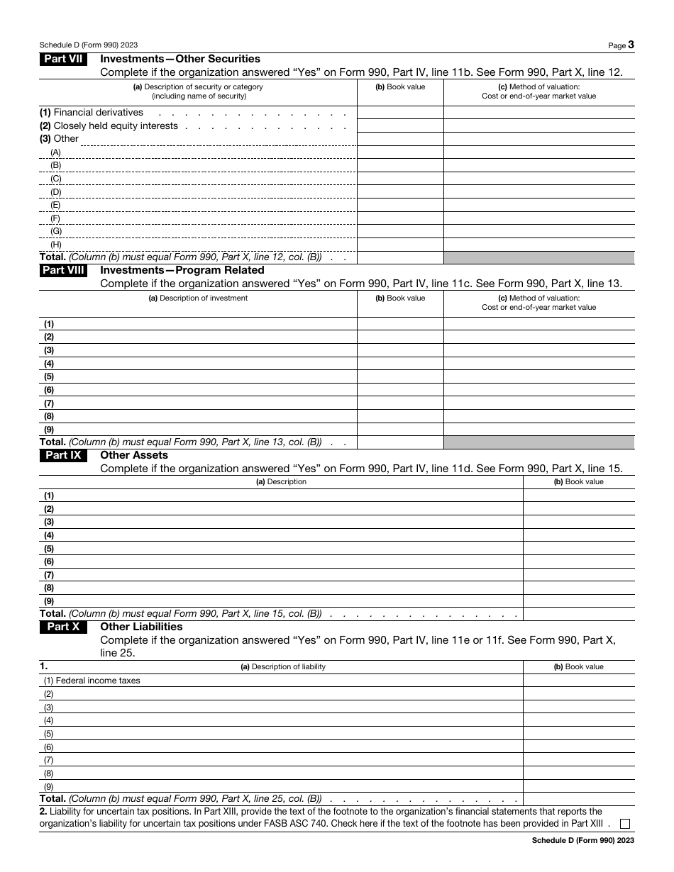 IRS Form 990 Schedule D Supplemental Financial Statements, Page 3