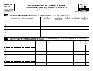 Document preview: IRS Form 990 Schedule R Related Organizations and Unrelated Partnerships, 2023