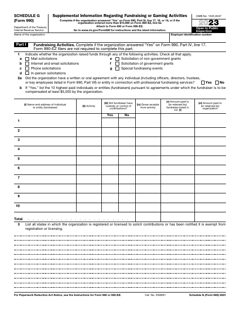 IRS Form 990 Schedule G Supplemental Information Regarding Fundraising or Gaming Activities, 2023