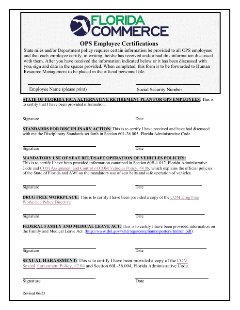 Ops Employee Certifications - Florida