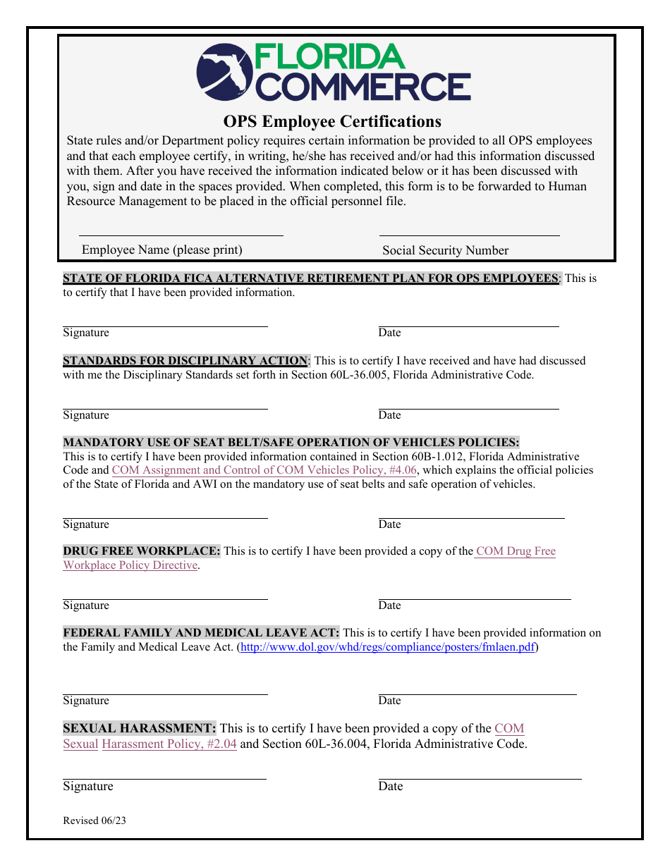 Ops Employee Certifications - Florida, Page 1