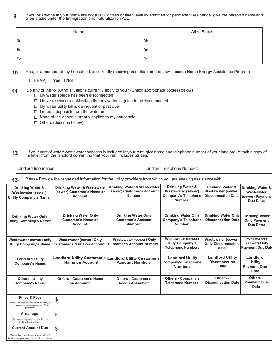 Florida Application for the Florida Household Water