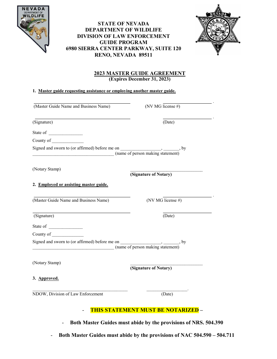 2023 Nevada Master Guide Agreement Download Printable PDF | Templateroller