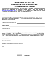 Document preview: Consent to Electronic Notification Form for Self-represented Litigants - Massachusetts