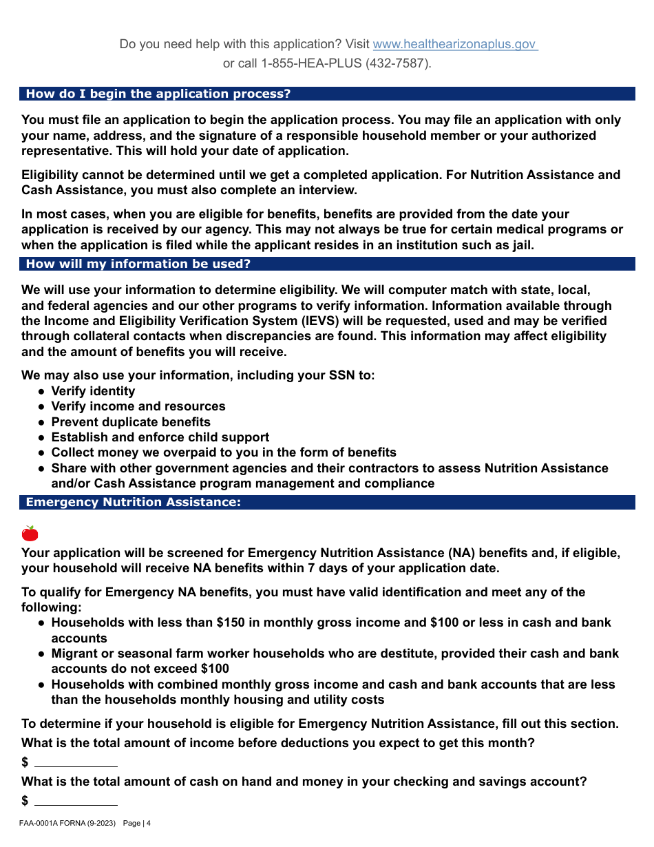 Form FAA-0001A Application for Benefits - Arizona, Page 14