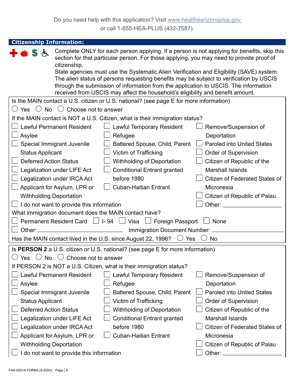 Form FAA-0001A Application for Benefits - Arizona, Page 18