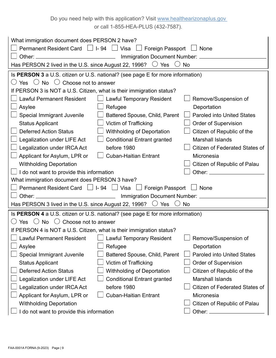 Form FAA-0001A Application for Benefits - Arizona, Page 19