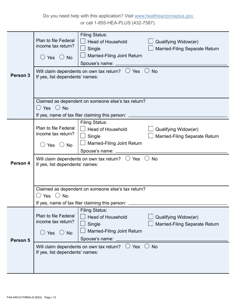 Form FAA-0001A Application for Benefits - Arizona, Page 22