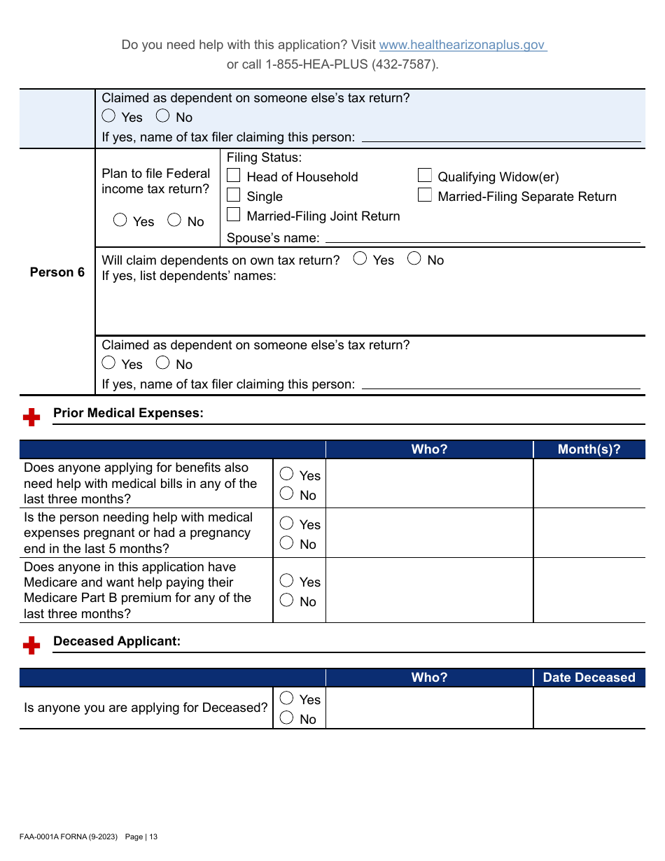 Form FAA-0001A Application for Benefits - Arizona, Page 23