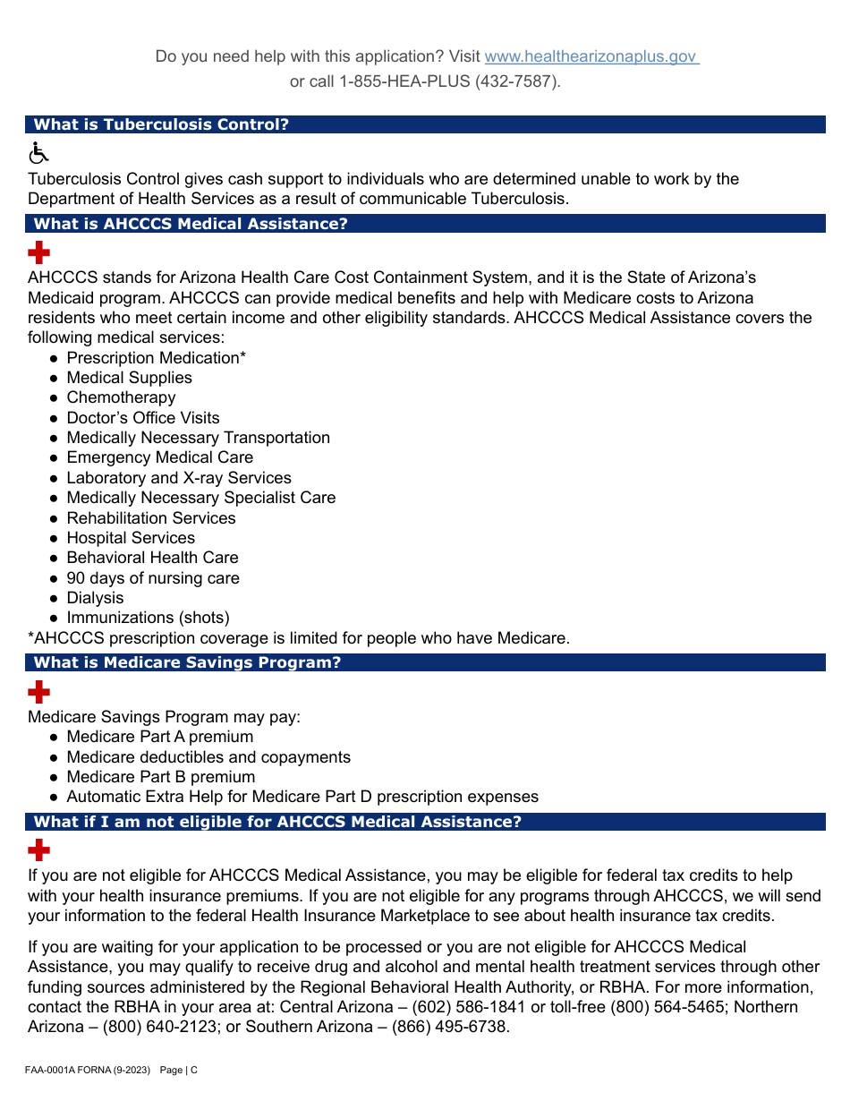 Form FAA-0001A Application for Benefits - Arizona, Page 3